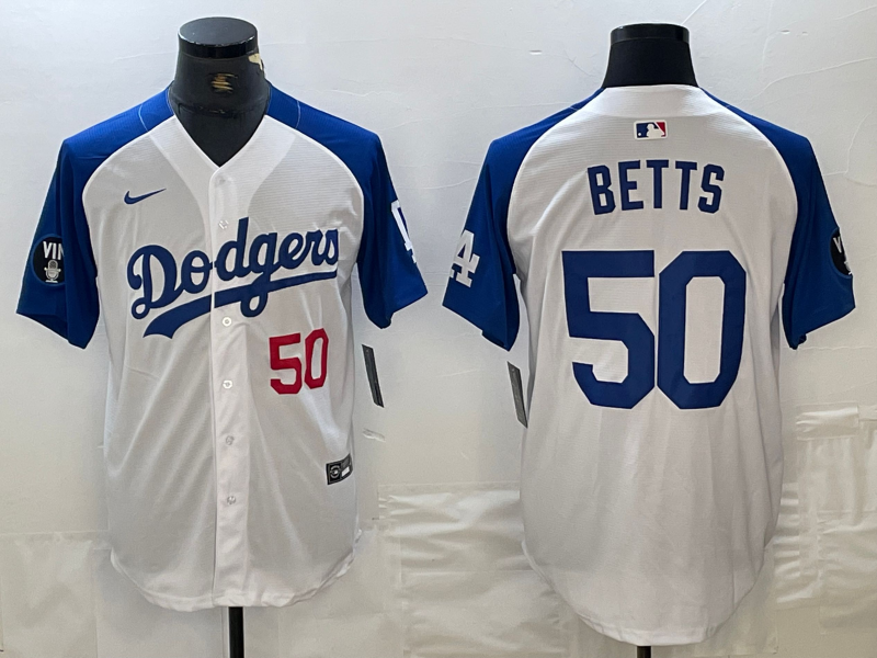 Men's Los Angeles Dodgers Mookie Betts #50 White Limited Jersey